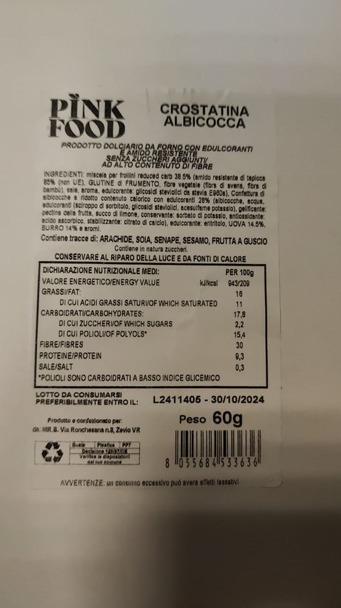 Crostatina albicocca Low Carb Monoporzione 60g - Pink Food