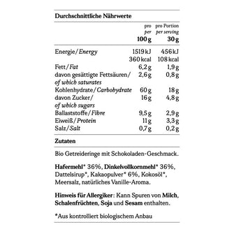 Cereali al cacao biologici valori nutrizionali All Good