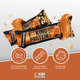 Barretta proteica al caramello e arachidi snack Fitking Protein senza zuccheri raffinati All Nutrition