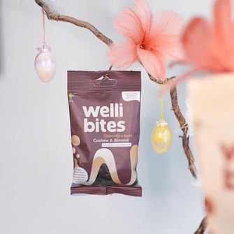Dragees di noci, mandorle e anacardi ricoperte di cioccolato vegan Welli Bites