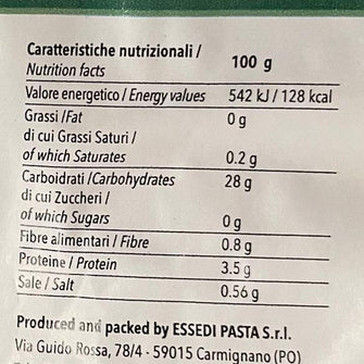 Gnocchetti BIO 400g valori nutrizionali Lo Gnocco