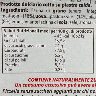 Pizzella integrale senza zuccheri aggiunti valori nutrizionali Mastro Pizzella