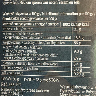 Cioccolato bisnco con arancia senza zucchero aggiunto valori nutrizionali