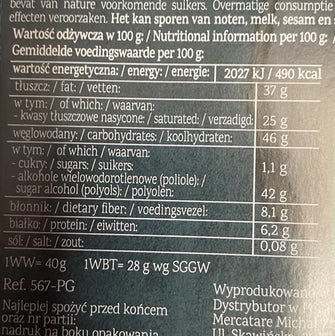 Pure&Good Cioccolato fondente con cocco senza zucchero aggiunto valori nutrizionali
