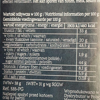 Cioccolato fondente con kiwi senza zucchero aggiunto valori nutrizionali Pure&Good