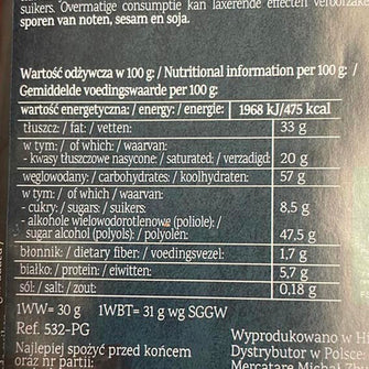 Cioccolato al latte con mango senza zucchero aggiunto valori nutrizionali