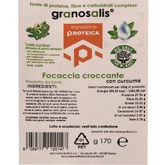 Focaccia Croccante con curcuma valori nutrizionali Granosalis