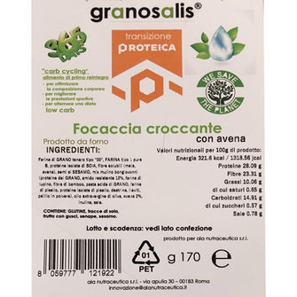 Focaccia Croccante con avena valori nutrizionali Granosalis