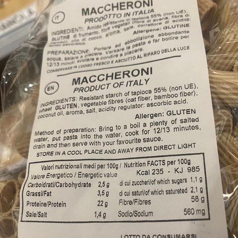 maccheroni low carb valori nutrizionali Linea 6