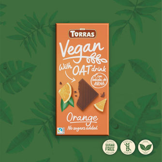 Cioccolato vegano con avena e arancia senza zucchero aggiunto vegan Torras