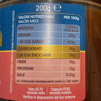 Valori nutrizionali crema spalmabile Yumah