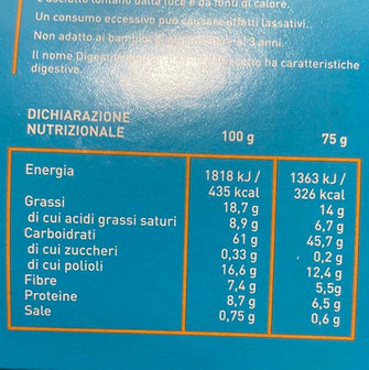 Giusto Digestive senza zuccheri valori nutrizionali