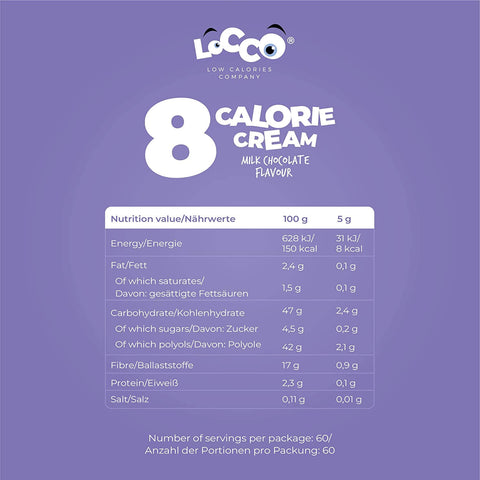 8 calorie Cream Milk Chocolate valori nutrizionali- LOCCO