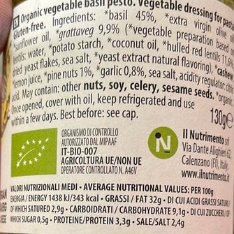 Vegan pesto con grattaveg valori nutrizionali e ingredienti- Il Nutrimento