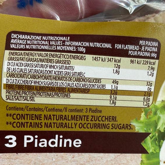 Piadina vegana con avena biologica valori nutrizionali- Probios