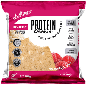 Biscotto proteico low carb cioccolato bianco e lamponi - Justine's
